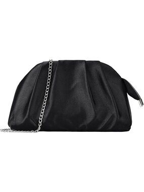 〽️Women's Black Pleated Satin Clutch Purse Shoulder Strap Evening Wedding Bags